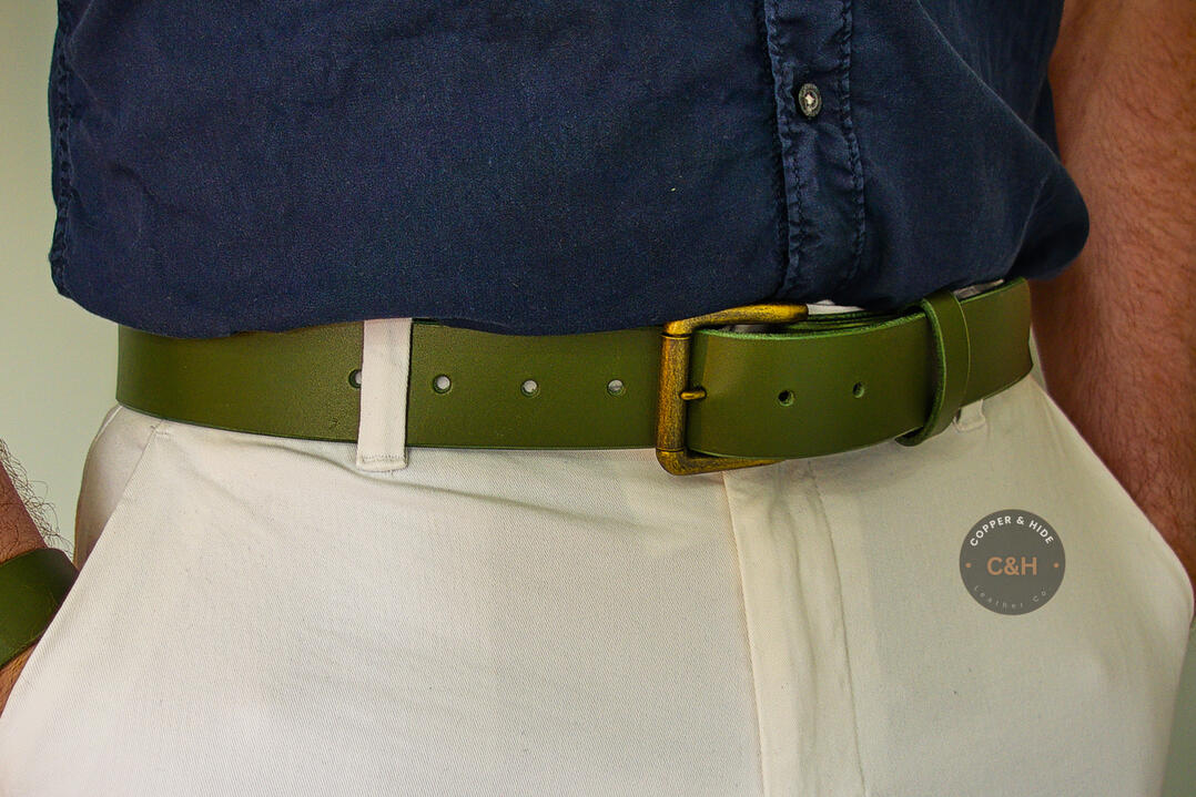 The Viridian | Forest Green Leather, Antique Brass Hardware | Handmade Men's Belt | Gift for Him | UK Artisan The Viridian | Forest Green Leather, Antique Brass Hardware | Handmade Men's Belt | Gift for Him | UK Artisan