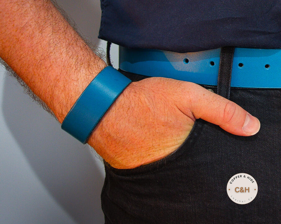 Turquoise Leather Cuff Bracelet | The Azurite 25mm Copper Stud | Made to Measure UK Artisan | The Azurite Turquoise Leather Cuff Bracelet | The Azurite 25mm Copper Stud | Made to Measure UK Artisan | The Azurite